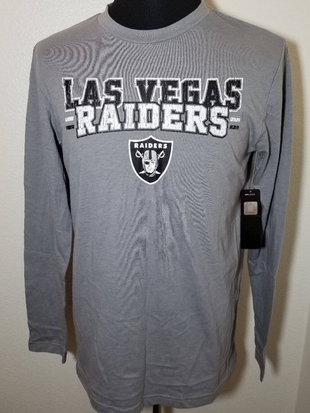 Las Vegas Raiders Men Medium Long Sleeve Gray Sleep Shirt Just Win Team Apparel
